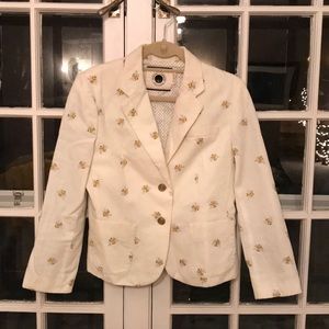 Anthropologie Cream Corduroy Bee print Blazer